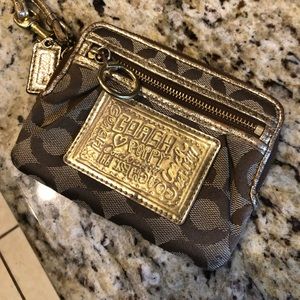 Brown/Gold COACH wristlet